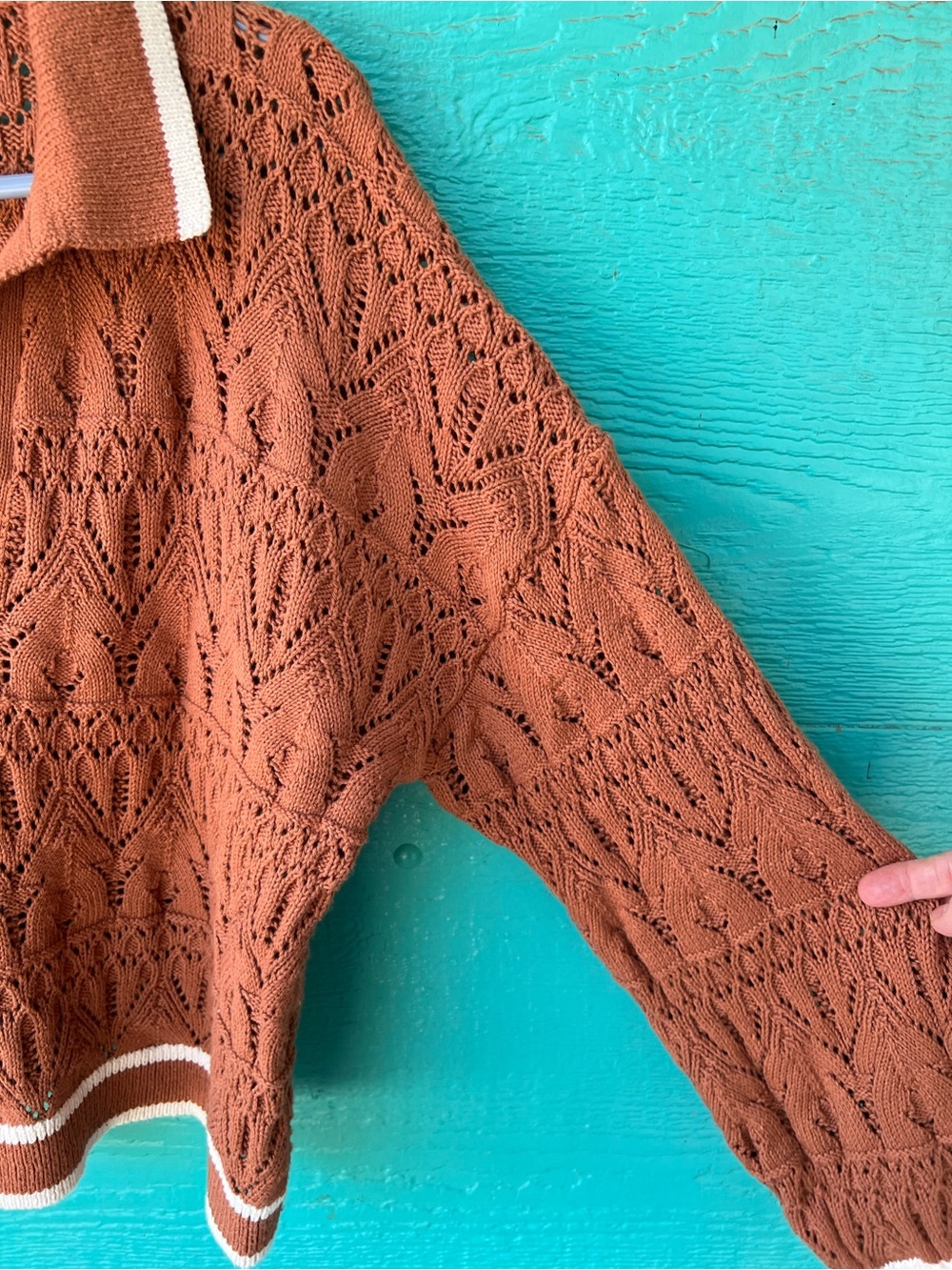 Universal Thread Rust Brown Pointelle Knit Polo Sweater V-Neck XL NWT - Picture 4 of 5